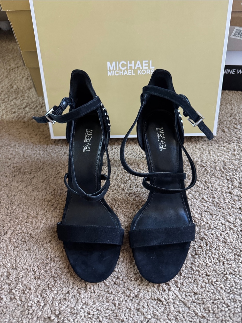 NIB - MICHAEL Michael Kors Black Suede Strappy Ankle-Heel Sandals